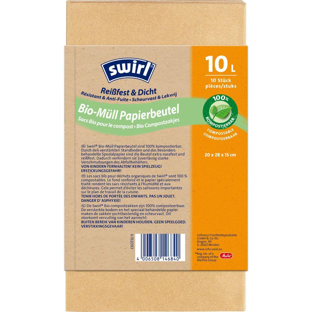 Swirl Bio-Müll Papierbeutel 10 l Reißfest & Dicht | Rolle (10 Beutel)