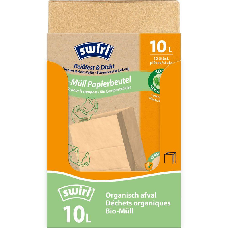 Swirl Bio-Müll Papierbeutel 10 l Reißfest & Dicht | Rolle (10 Beutel)-zoom-
