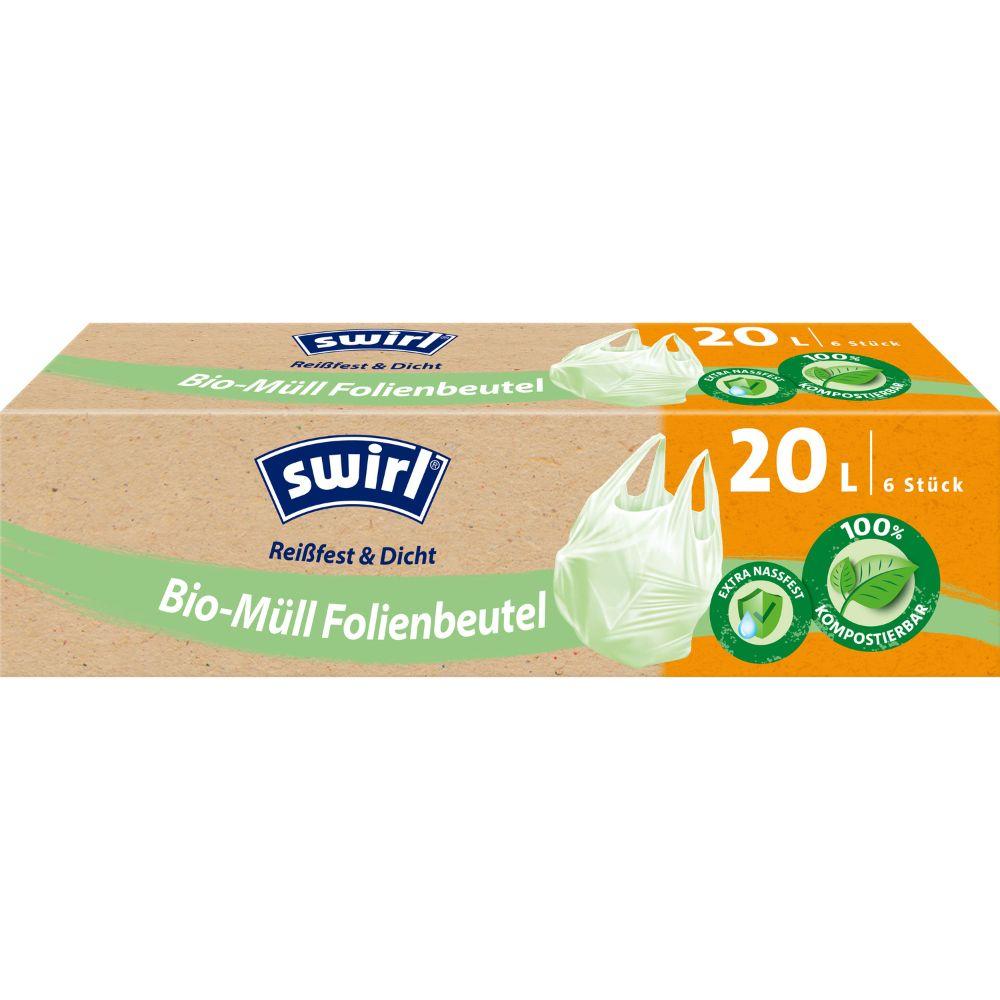 Swirl Bio-Müll Folienbeutel mit Tragegriff 20 l Reißfest & Dicht quer | Rolle (6 Beutel)-1