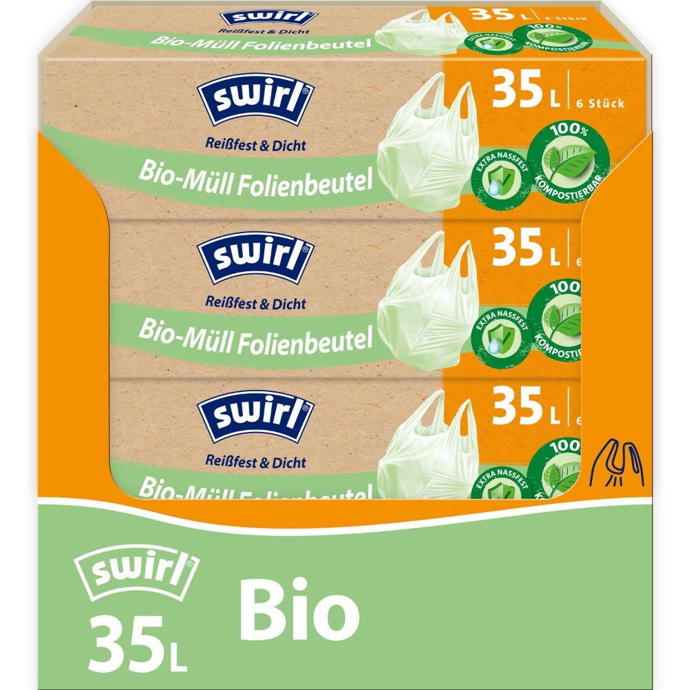 Swirl Bio-Müll Folienbeutel mit Tragegriff 35 l Reißfest & Dicht quer | Rolle (6 Beutel)-3