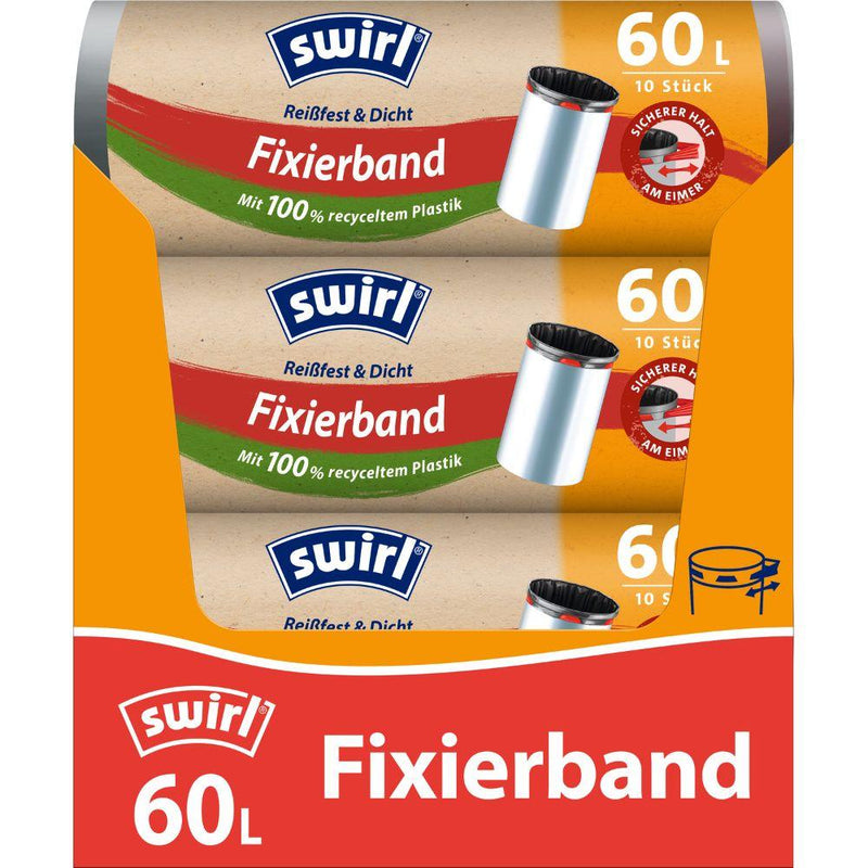 Swirl Fixierband-Müllbeutel 60 l Reißfest & Dicht | Rolle (10 Beutel)-zoom-