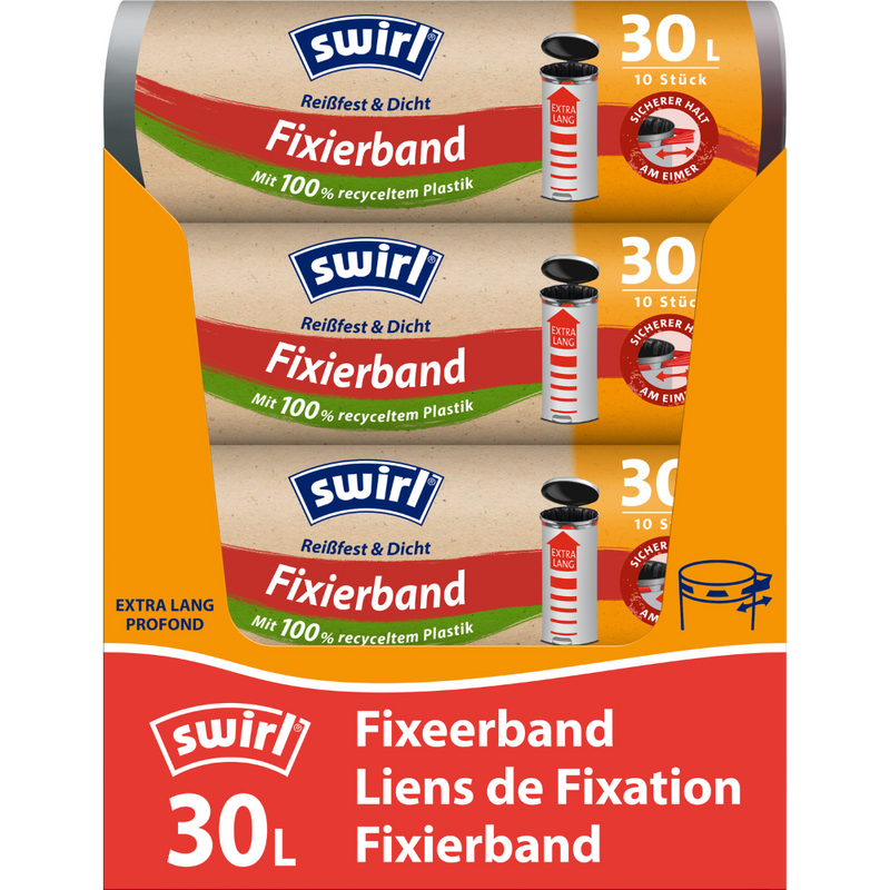 Swirl Fixierband-Müllbeutel XL 30 l extra Lang | Rolle (10 Beutel)-zoom-