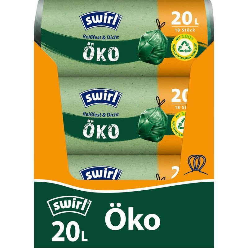 Swirl Öko-Müllbeutel mit Zugband 20 l Reißfest & Dicht | Rolle (18 Beutel)-zoom-