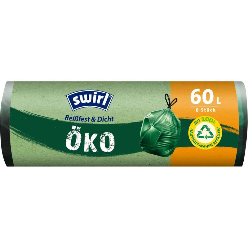 Swirl Öko-Müllbeutel mit Zugband 60 l Reißfest & Dicht | Rolle (8 Beutel)-zoom-