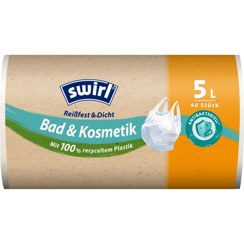 Swirl Tragegriff-Müllbeutel Bad- & Kosmetik 5 l Reißfest & Dicht | Rolle (40 Beutel)-zoom-