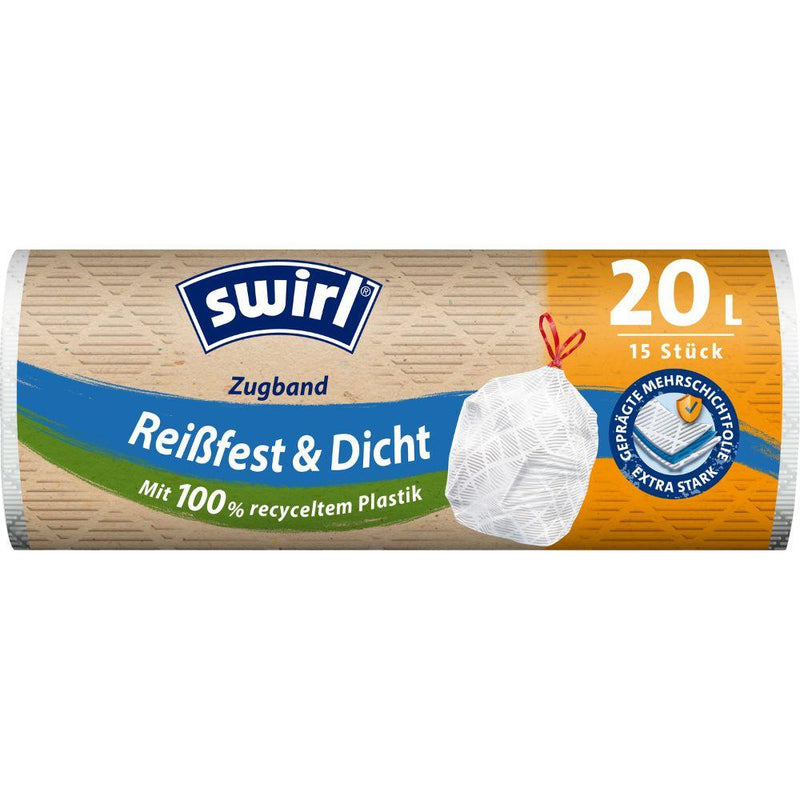 Swirl Zugband- Müllbeutel 20 l Reißfest & Dicht | Rolle (15 Beutel)-zoom-
