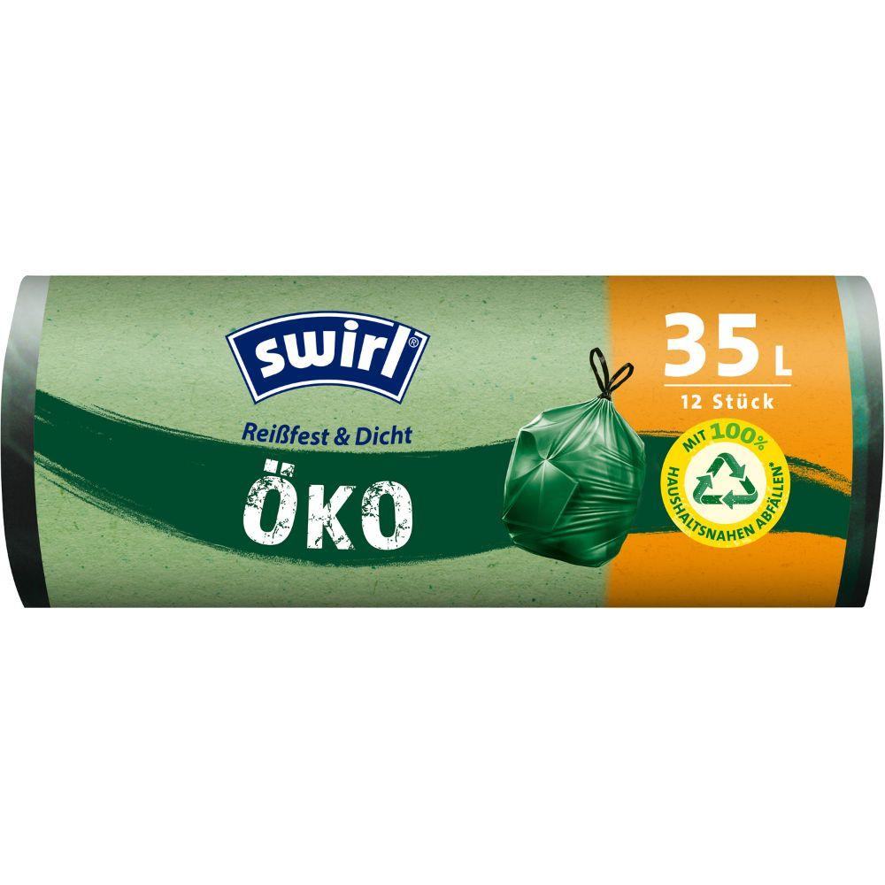 Swirl Öko-Müllbeutel mit Zugband 35 l Reißfest & Dicht | Rolle (12 Beutel)-1