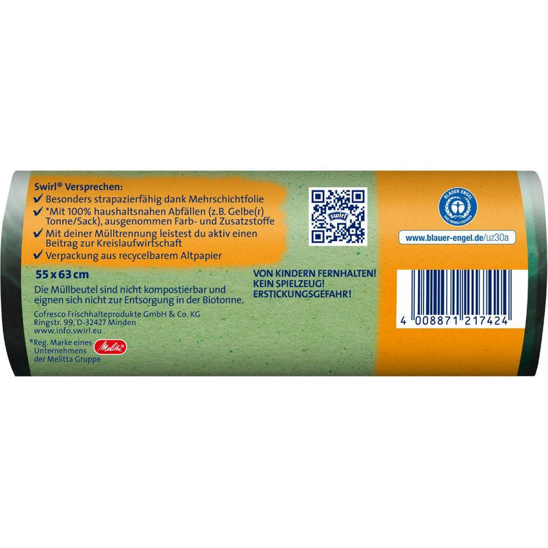 Swirl Öko-Müllbeutel mit Zugband 35 l Reißfest & Dicht | Rolle (12 Beutel)-zoom-
