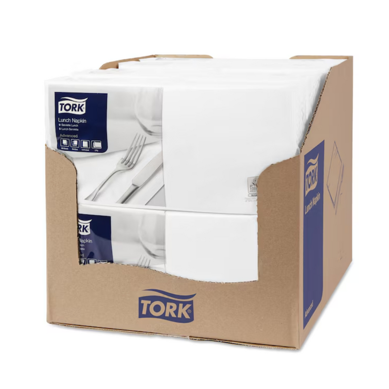 Tork 477149 Lunchservietten Weiß Advanced 1/4-Falz 2-lagig | Karton (10 Packungen)-zoom-