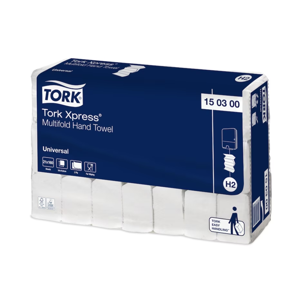Tork Xpress® 150300 Multifold-Handtücher Universal H2 2-lagig 34cm | Karton (21 Packungen)-1
