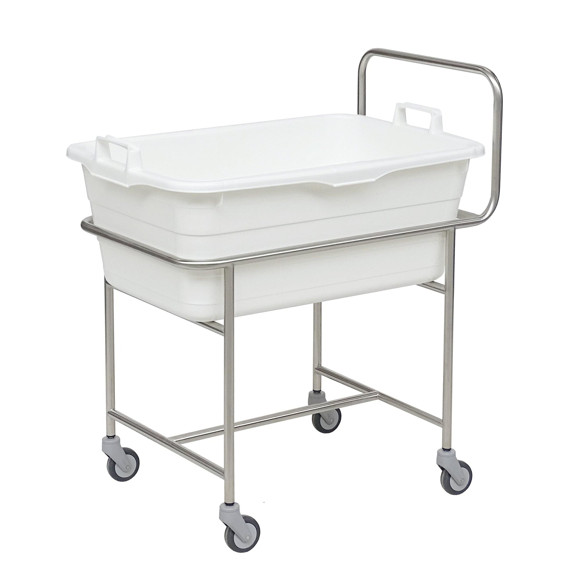 Novocal Edelstahl-Fahrgestell mit Schiebebügel  4 Leichtlauflenkrollen Ø 75 mm - mit Kunststoffwan | Packung (1 Stück)-1