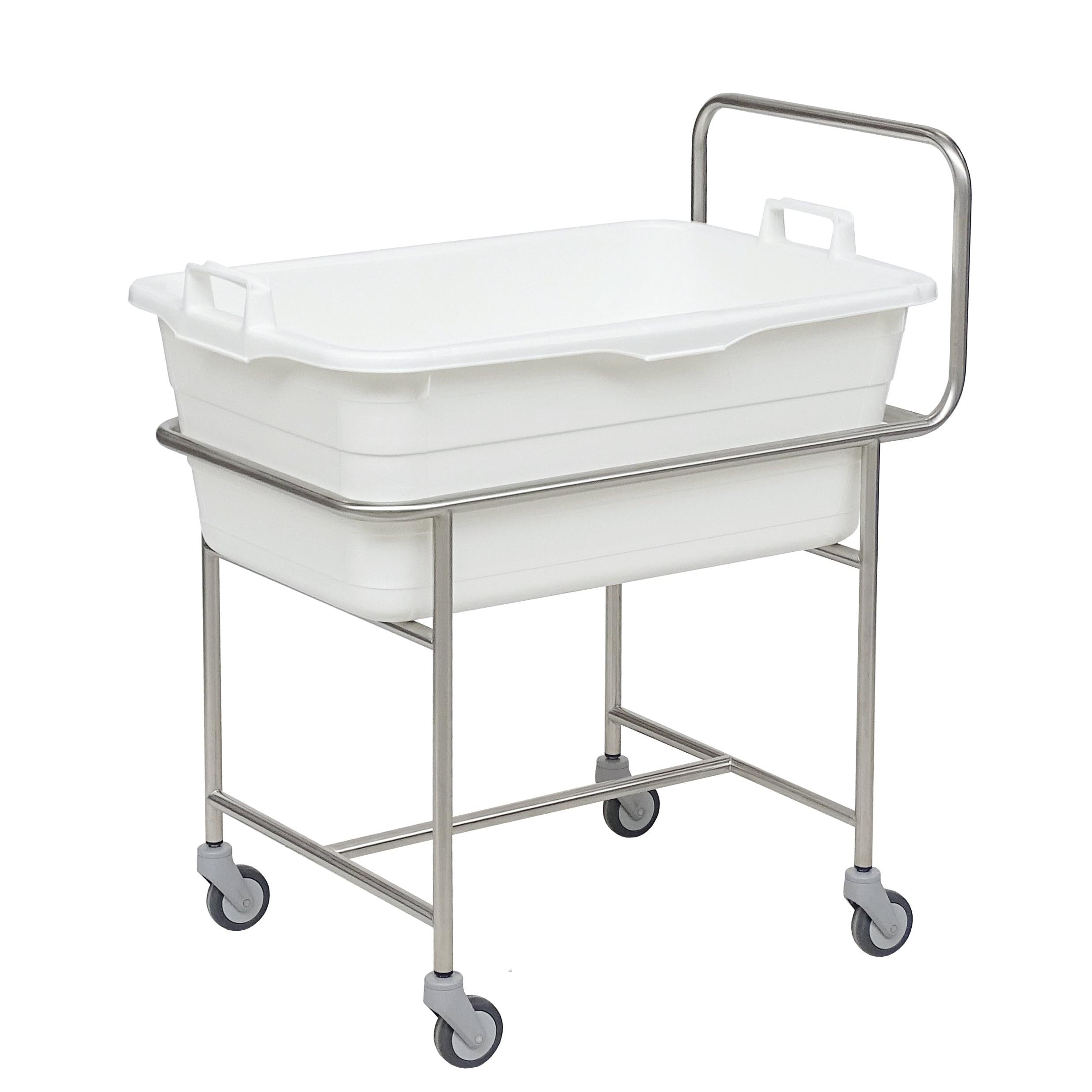 Novocal Edelstahl-Fahrgestell mit Schiebebügel  4 Leichtlauflenkrollen Ø 75 mm - mit Kunststoffwan | Packung (1 Stück)-zoom-1