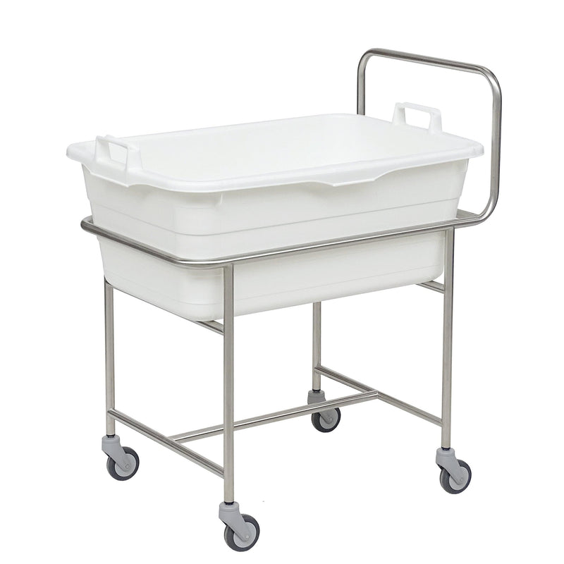 Novocal Edelstahl-Fahrgestell mit Schiebebügel  4 Leichtlauflenkrollen Ø 75 mm - mit Kunststoffwan | Packung (1 Stück)-zoom-