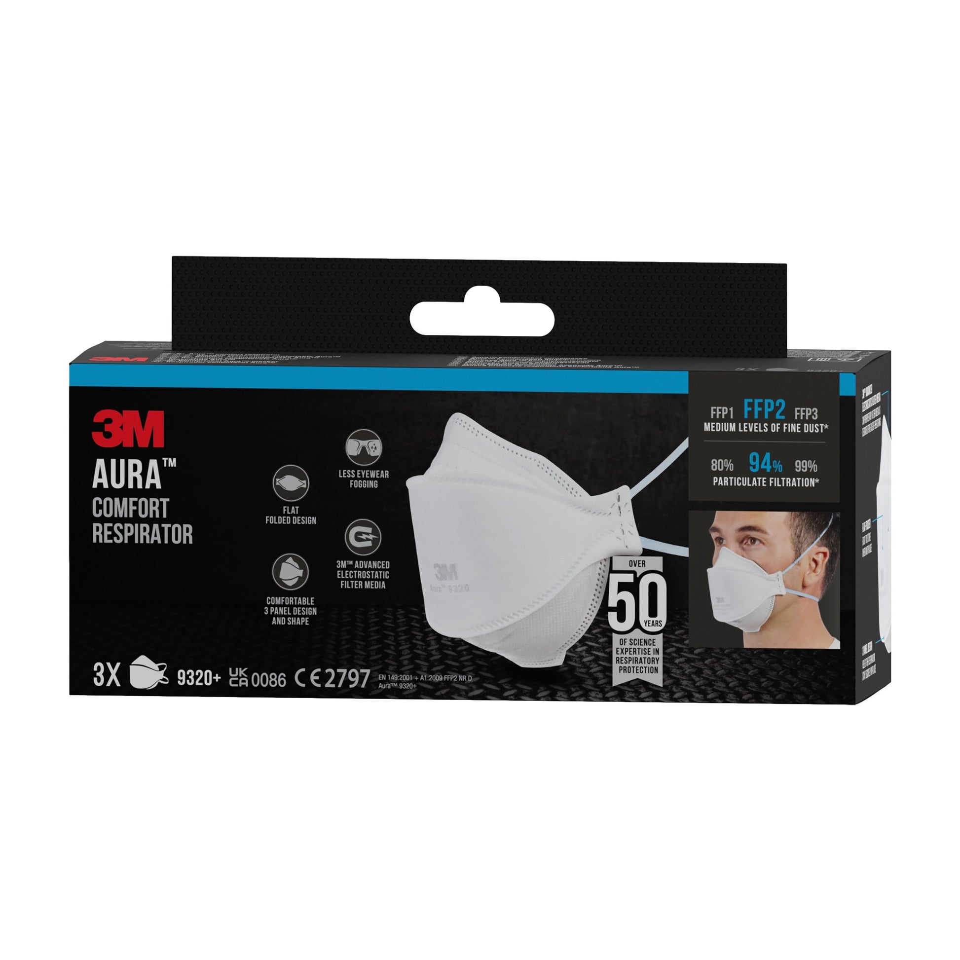 3M™ Aura™ Komfort-Partikelmaske 9320+, FFP2, ohne Ventil, 3er Packung | Packung (1 Stück)-6