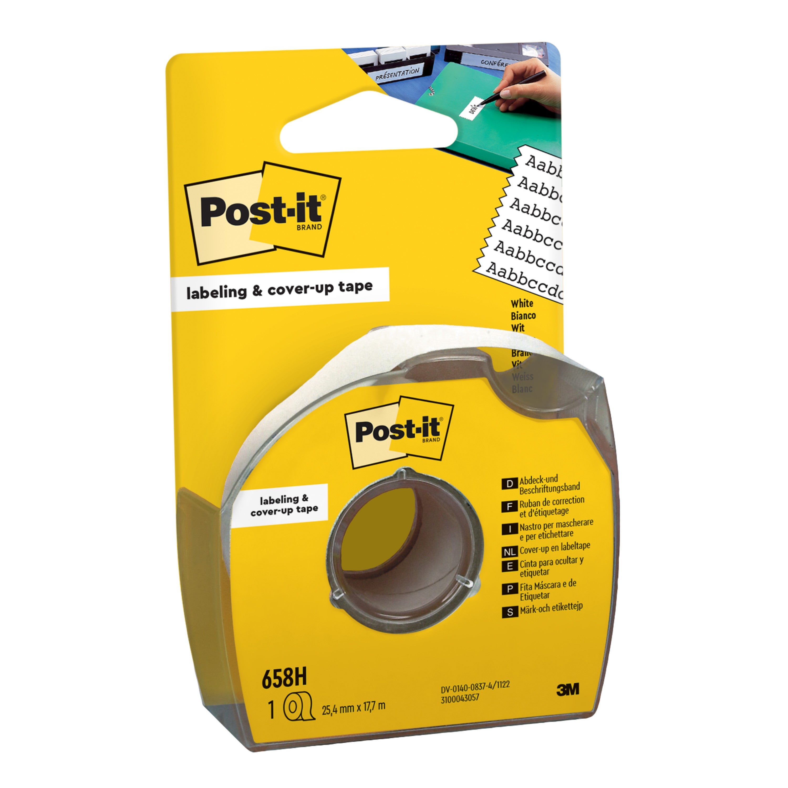Post-it® Abdeck- und Beschriftungsband 658H, 25,4 mm x 17,7 m, weiß, 1 Rolle im Handspender | 1 Stück