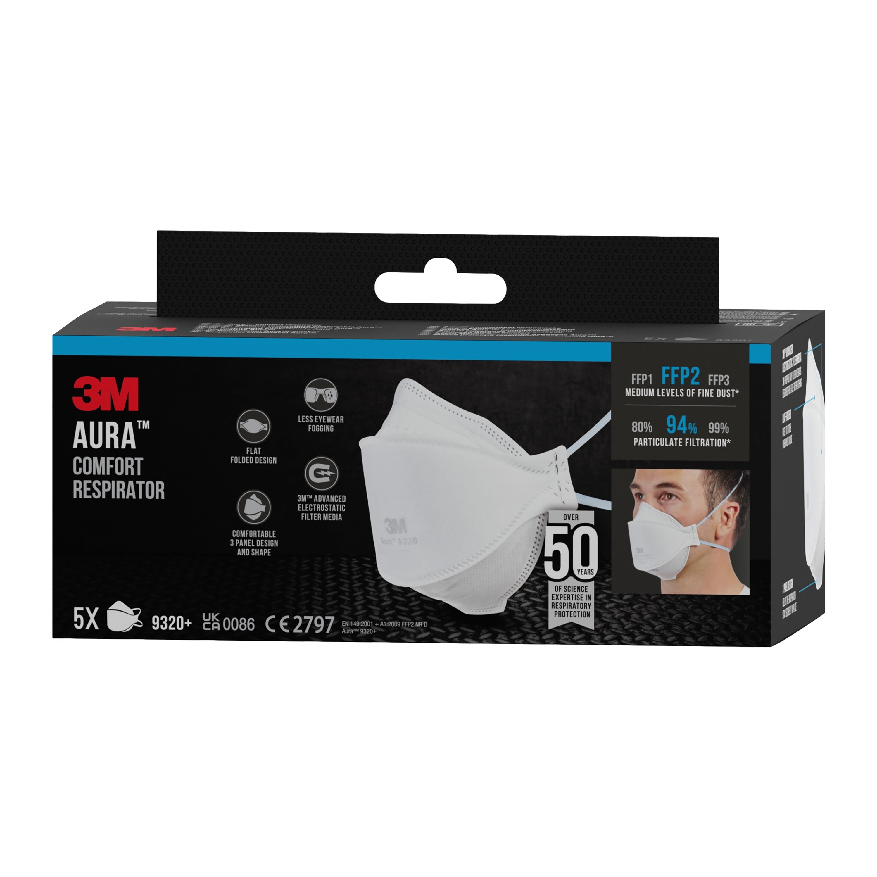 3M™ Aura™ Komfort-Partikelmaske 9320+, FFP2, ohne Ventil, 5er Packung | Packung (1 Stück)-zoom-8