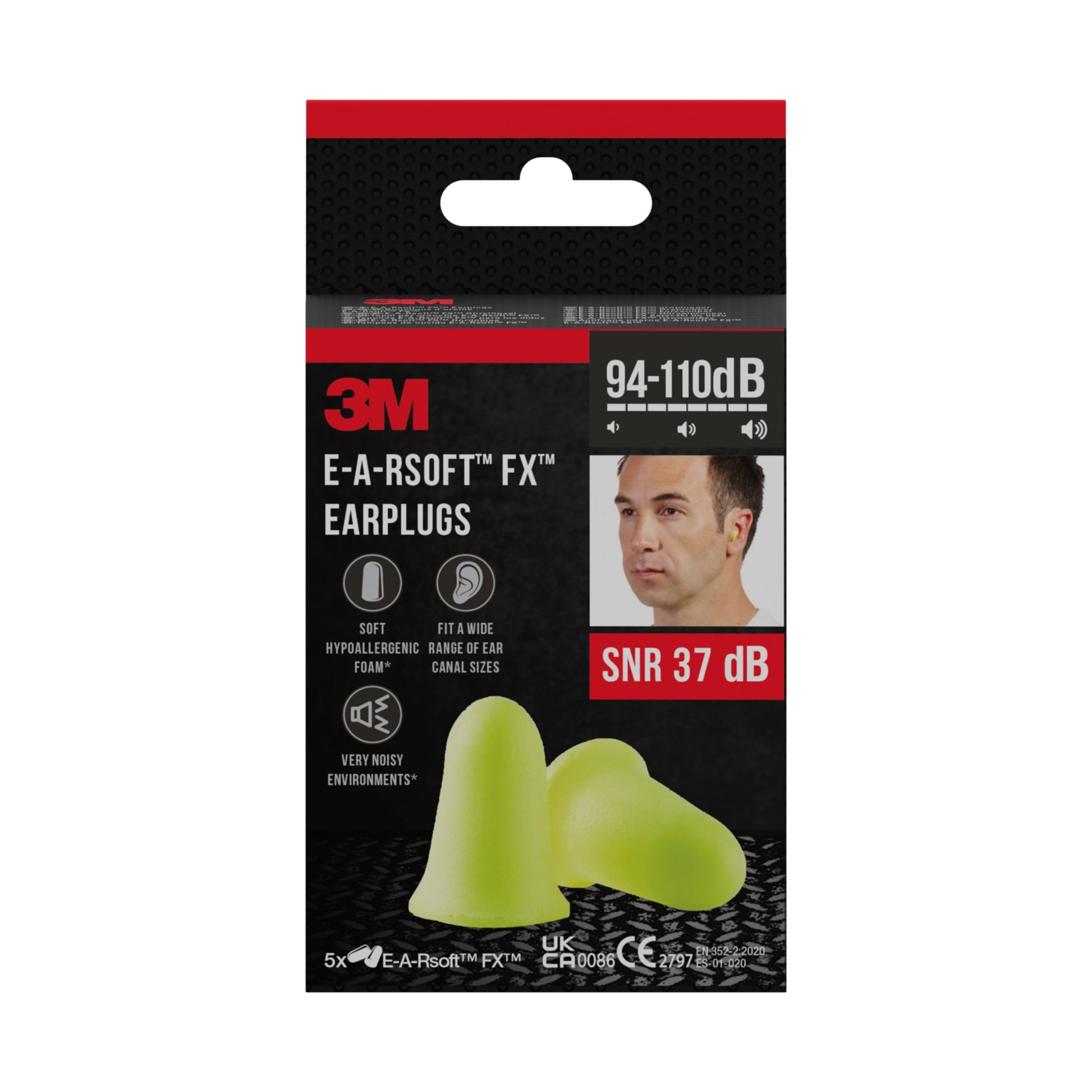 3M™ Gehörschutzstöpsel E-A-Rsoft™ FX™, weicher Polyurethanschaum, SNR-Wert 37 dB, Gelb, 5 Paar/Packung | Packung (1 Stück)-1