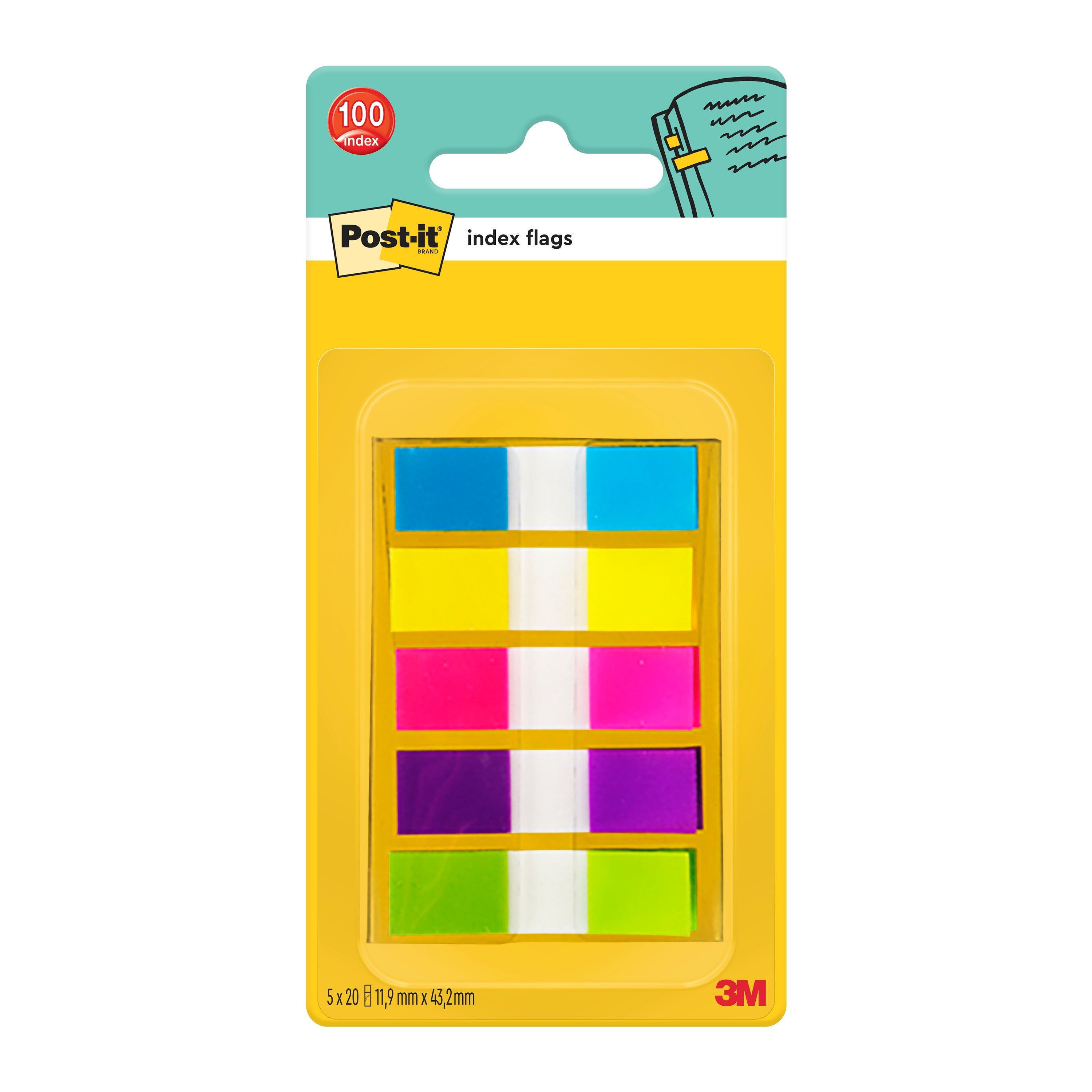 Post-it® Index Haftstreifen, Mini, 11,9 mm x 43,2 mm, 100 Haftstreifen/Spender