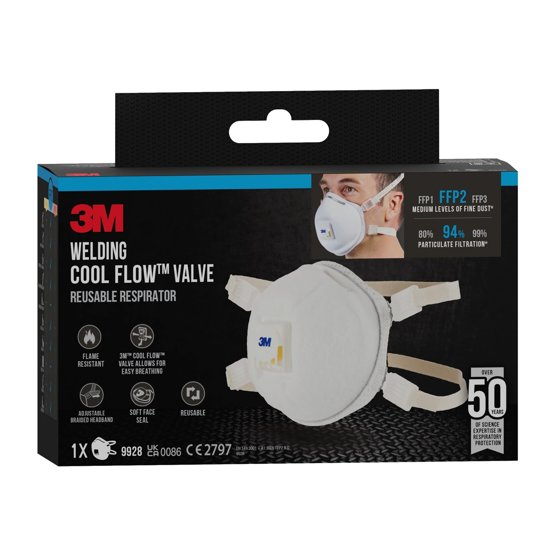 3M™ Cool Flow™ Partikelmaske 9928 für Schweißarbeiten, mit Ventil | Packung (1 Stück)-7