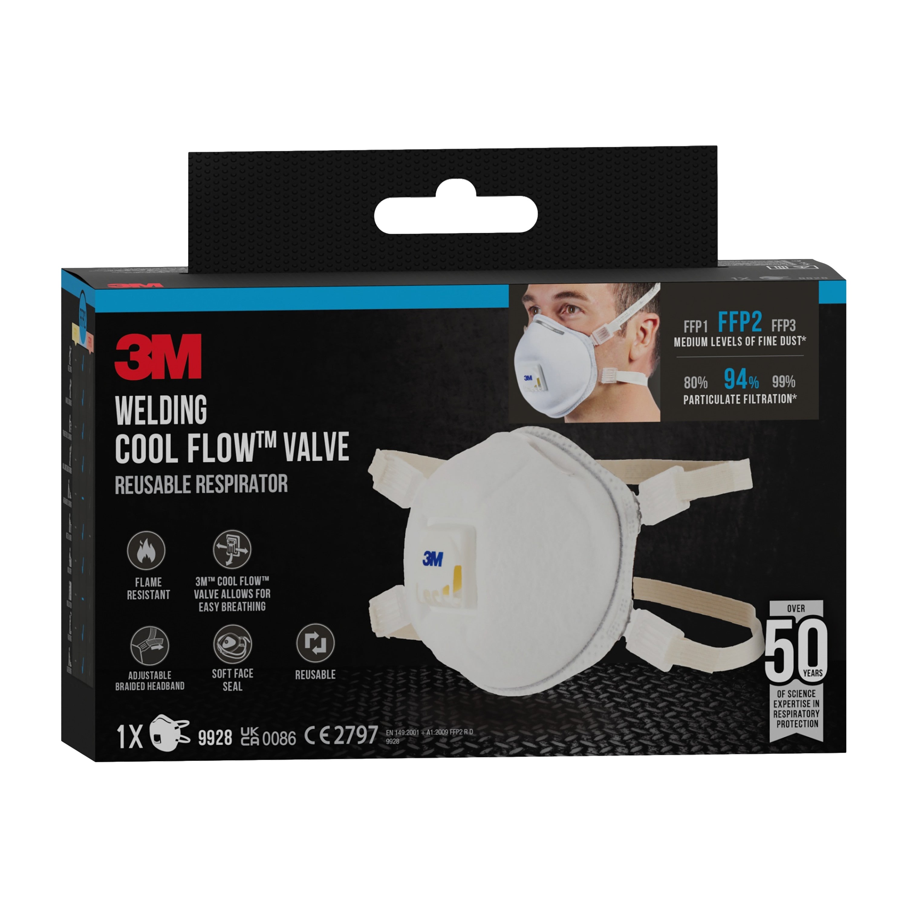 3M™ Cool Flow™ Partikelmaske 9928 für Schweißarbeiten, mit Ventil | Packung (1 Stück)-zoom-7