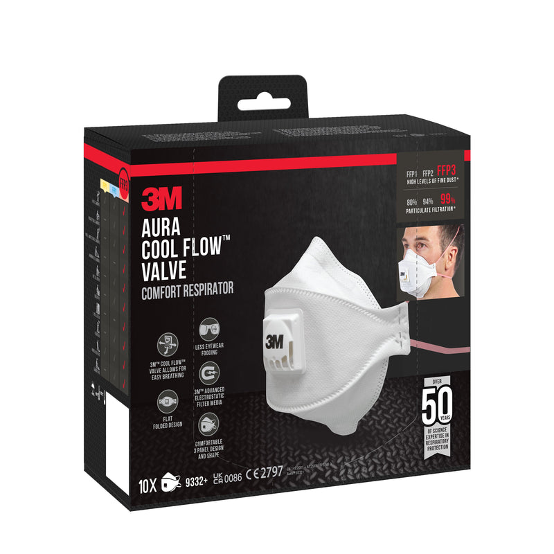 3M™ Aura™ Comfort Cool Flow™ Partikelmaske 9332+, FFP3, mit Ventil-zoom-
