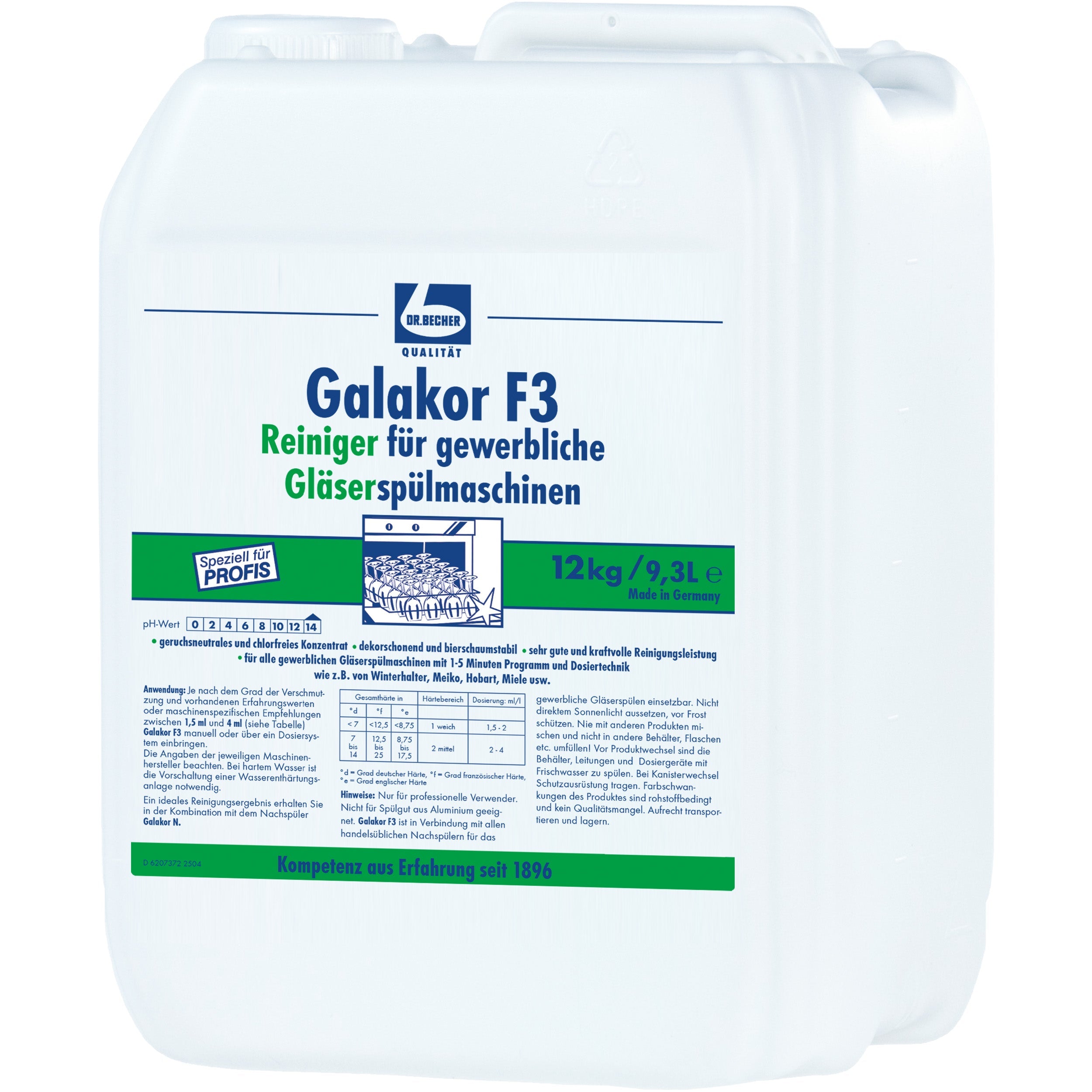 Dr. Becher Galakor F3 Glasspülmaschinen-Reiniger - 12 kg Kanister | Kanister (9300 ml)