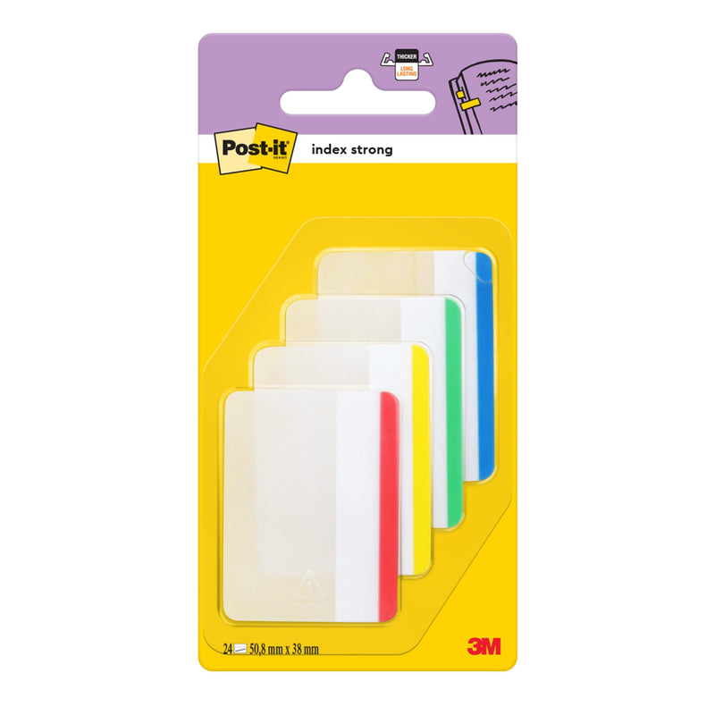Post-it® Index Strong Ablagetabs, Groß, Verschiedene Farben, 50.8 mm x 38.1 mm, 24 Haftstreifen/Spender, 1 Spender/Packung | 1 Stück-zoom-