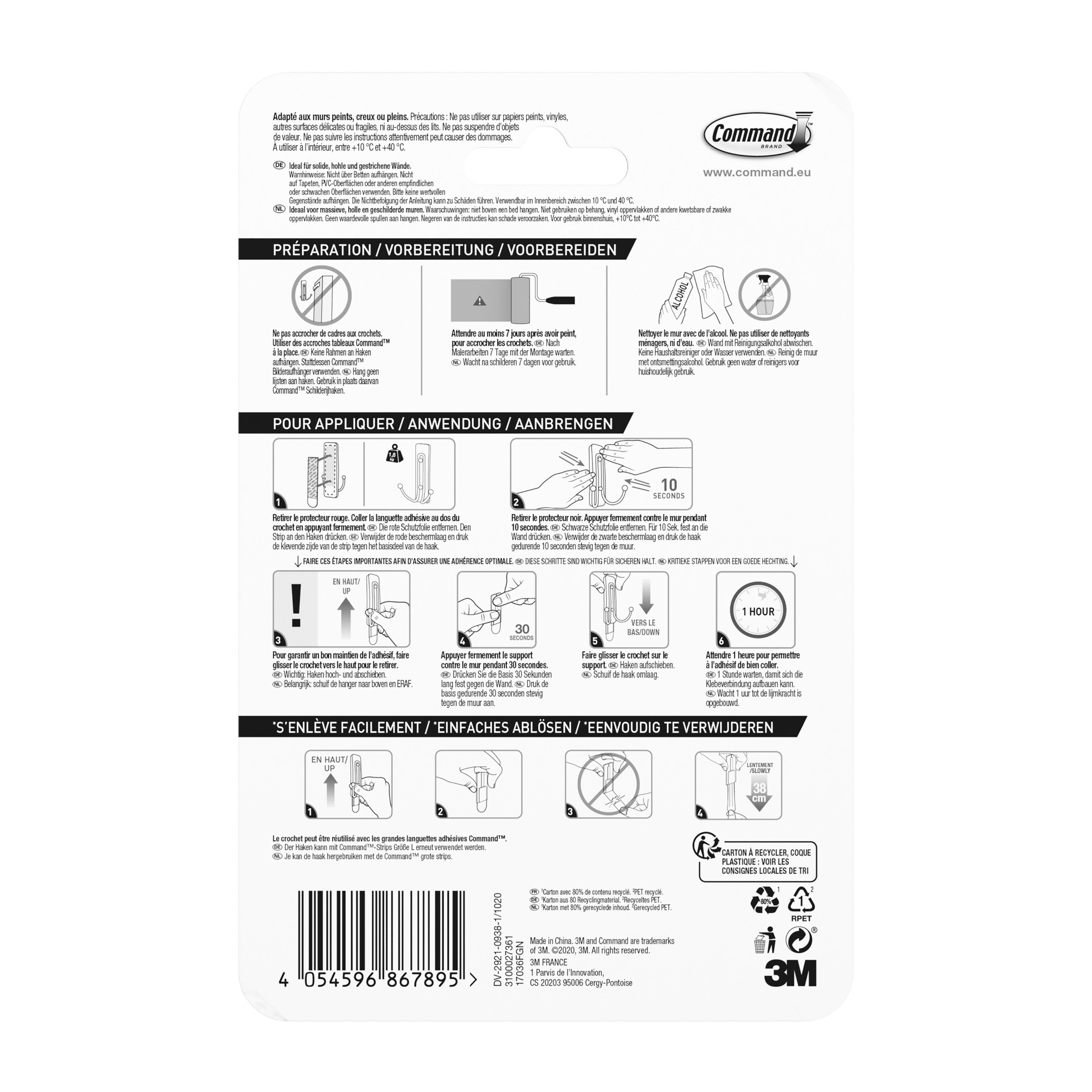 Großer Command™ Doppelhaken in gebürstetem Nickel, 17036, 1 Haken, 1 Strip | Packung (1 Stück)-zoom-4