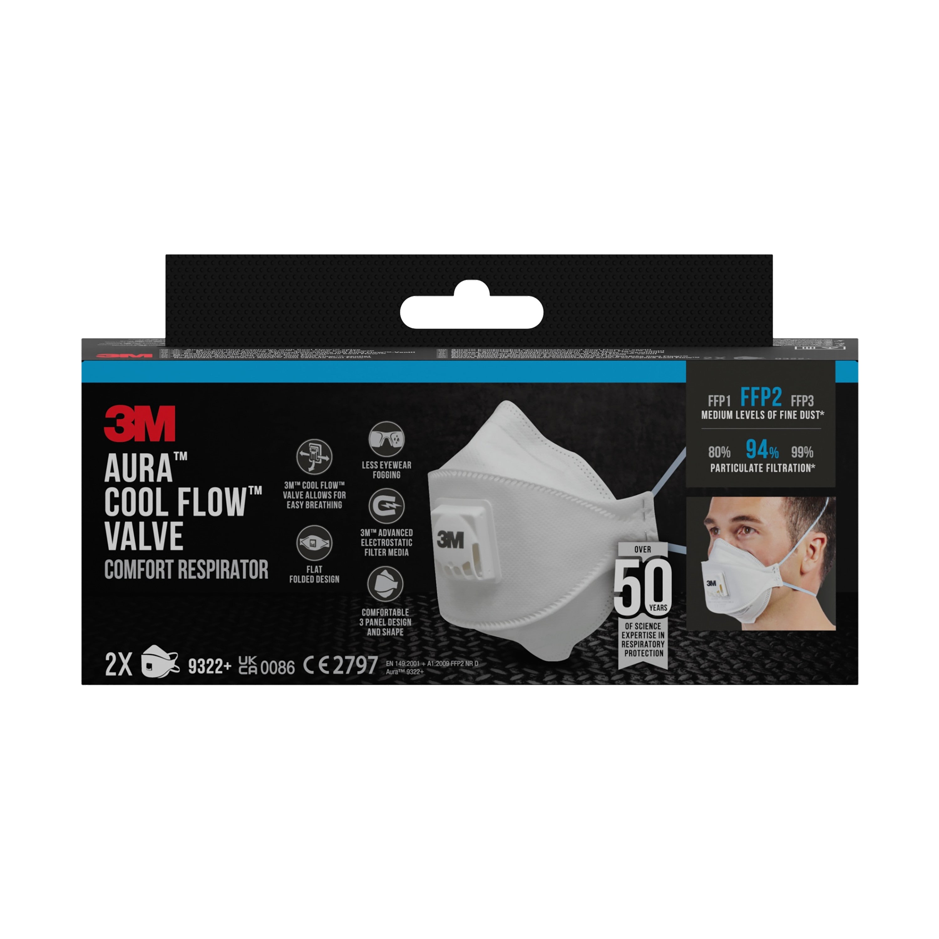 3M™ Aura™ Comfort Cool Flow™ Partikelmaske 9322+, FFP2, mit Ventil