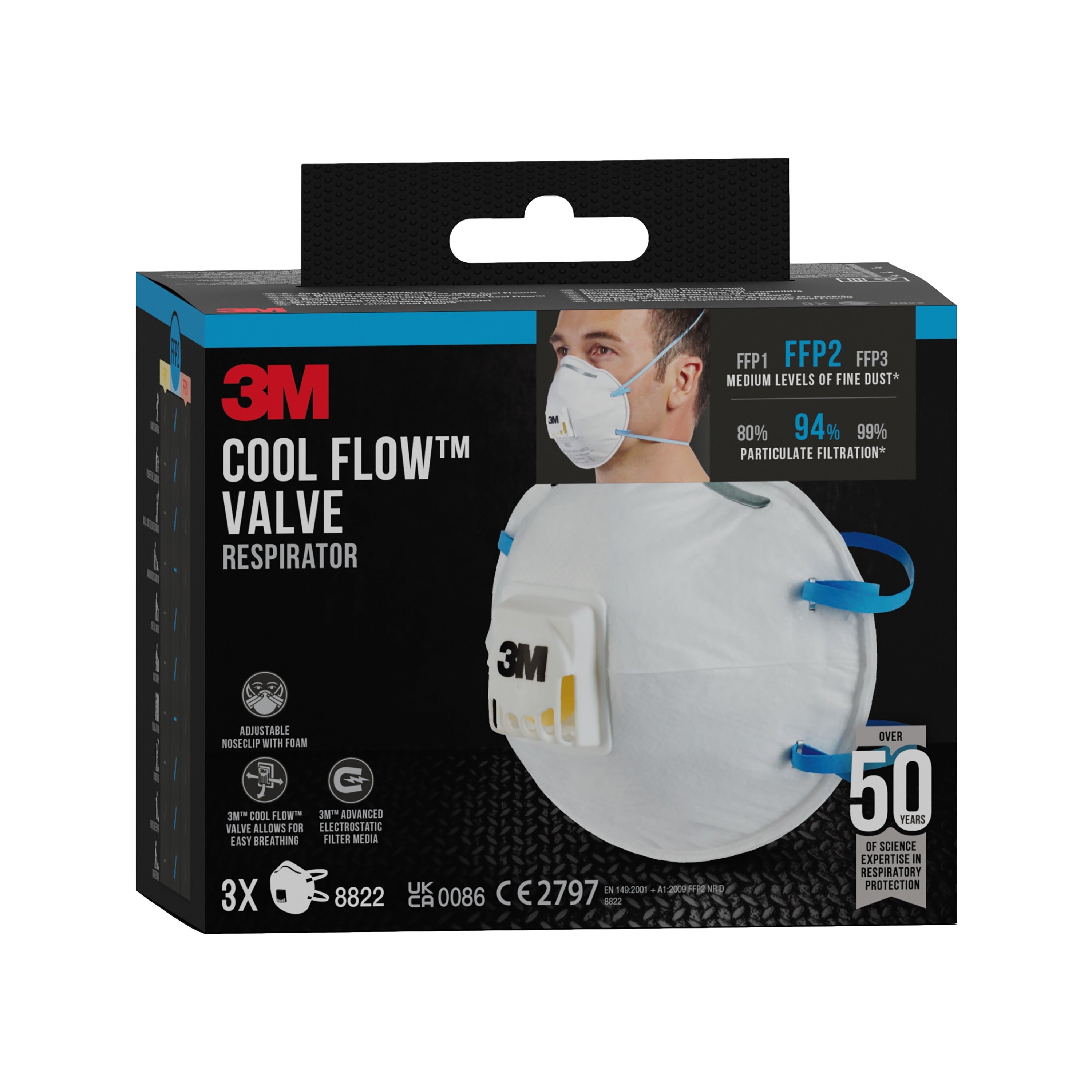 3M™ Cool Flow™ Partikelmaske 8822, FFP2, mit Ventil-zoom-18