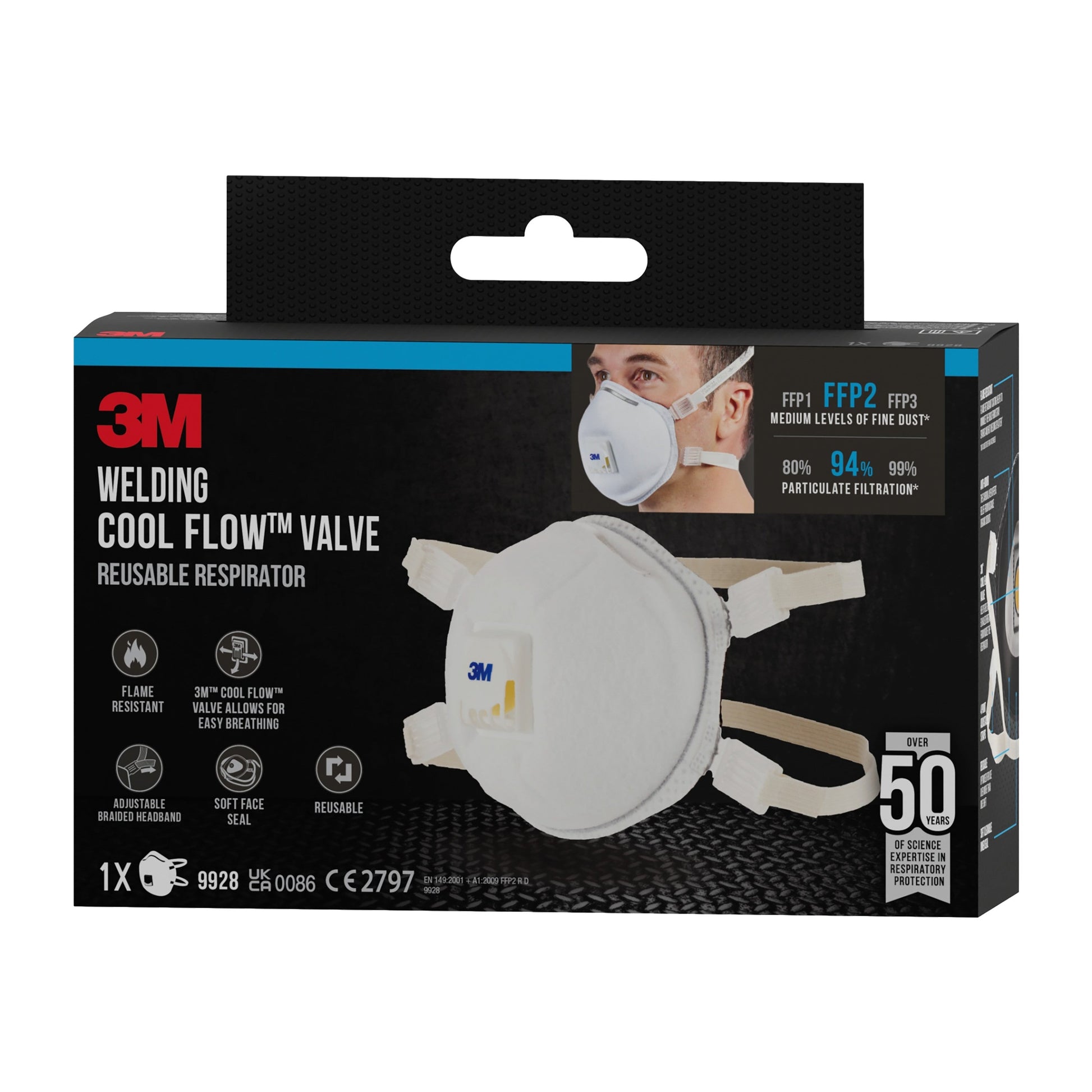 3M™ Cool Flow™ Partikelmaske 9928 für Schweißarbeiten, mit Ventil | Packung (1 Stück)-6