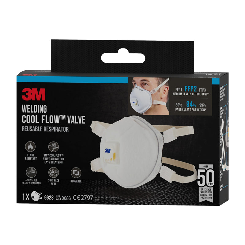 3M™ Cool Flow™ Partikelmaske 9928 für Schweißarbeiten, mit Ventil | Packung (1 Stück)-zoom-