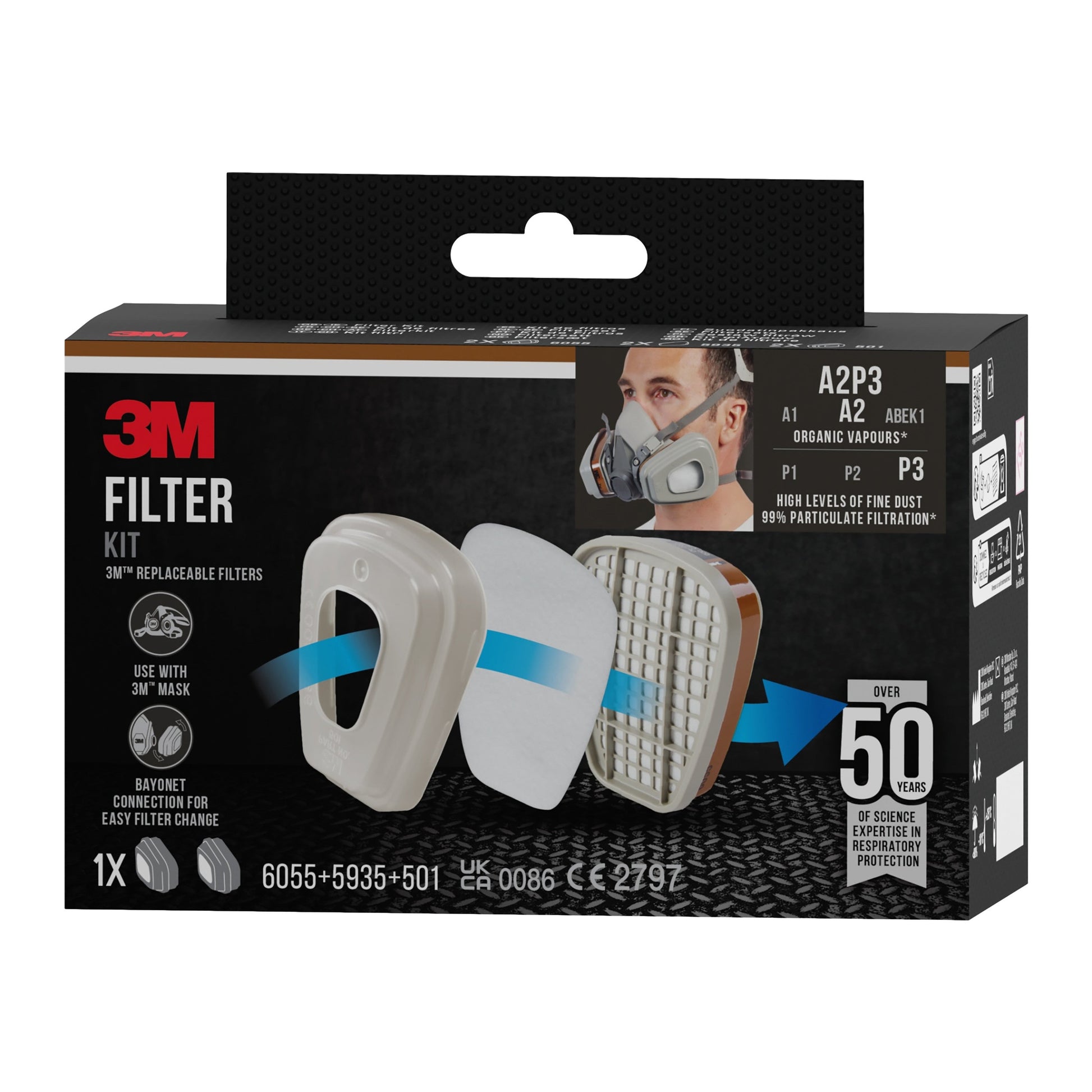 3M™ Filtersatz 6003-1, A2P3 organische Dämpfe (2x6055, 2x5935, 2x501) | Packung (1 Stück)-5