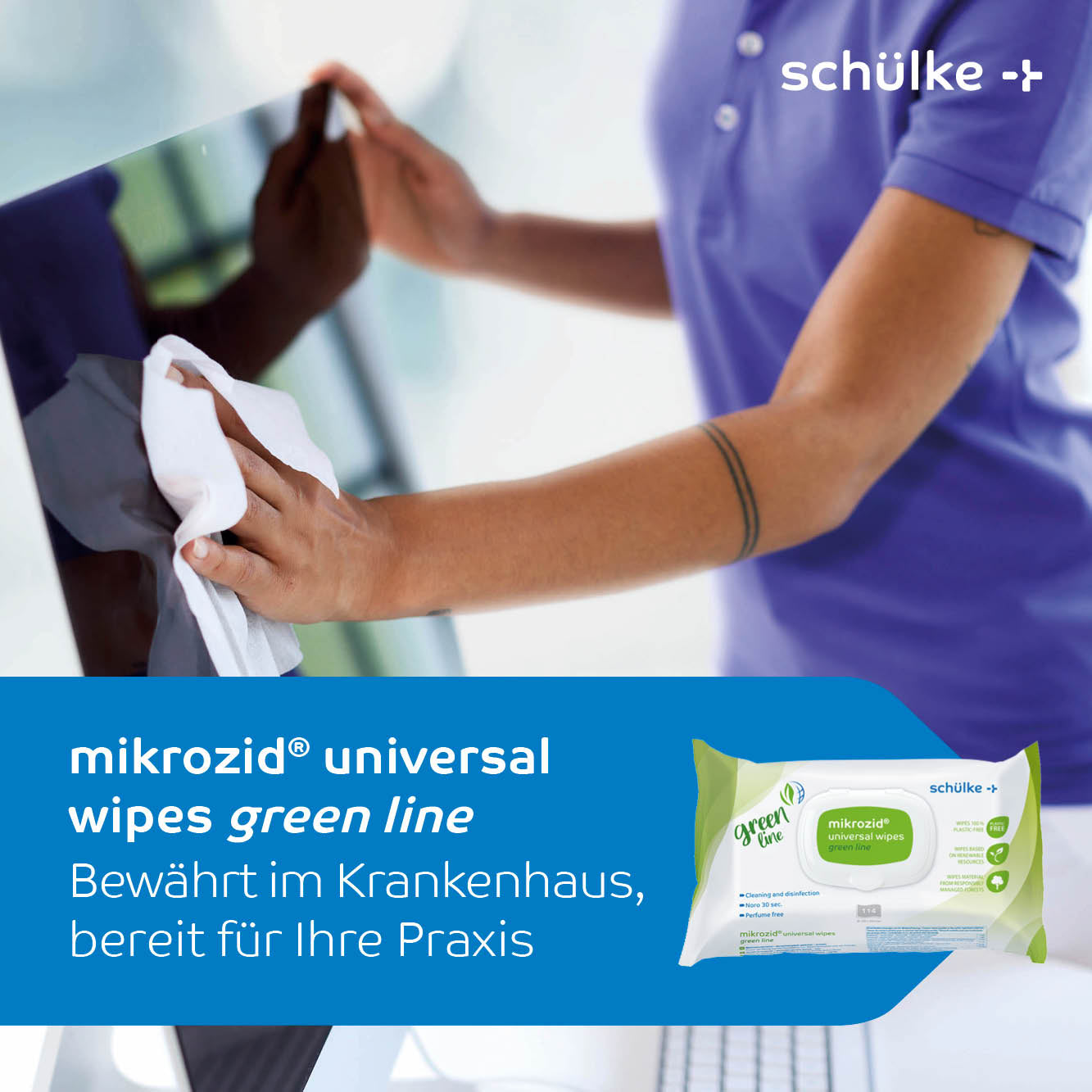 Schülke mikrozid® universal wipes green line Desinfektionstücher | Packung (114 Tücher)-2